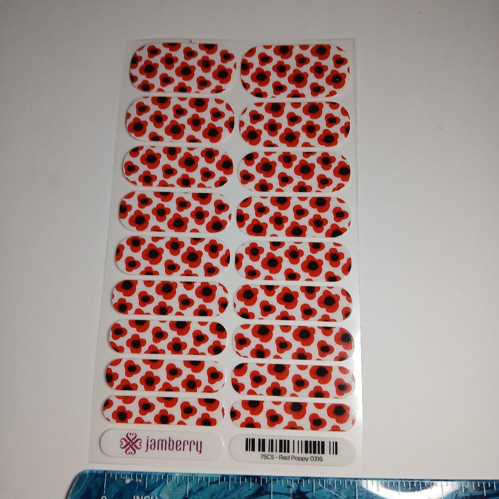 Jamberry Vibrant Black And 75C5 Red Poppy 0316 Nail Wraps